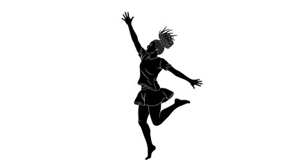 Silhouette of a young woman jumping for joy with arms raised in celebration, exuding positive energy and happiness, perfect for inspirational content