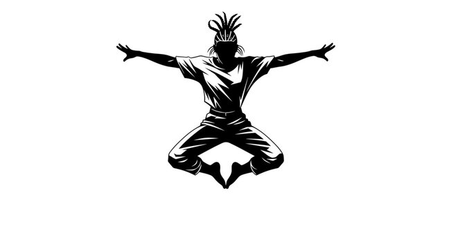 Dynamic silhouette of a dancer jumping with energy and flair, perfect for urban lifestyle, music, and dance concepts with bold expressions