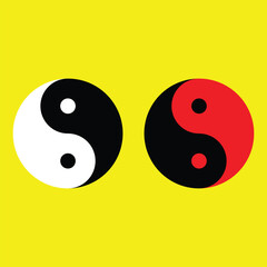 Two yin yang symbols in black, white, and red harmony Vector