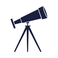 Dark blue silhouette of a telescope on a tripod astronomy
