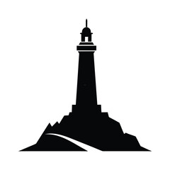 Silhouette of a lighthouse on a rocky outcrop beacon
