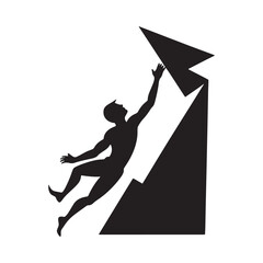 Silhouette of person reaching for arrow on mountain peak