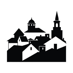 Stylized Silhouette of a Village Skyline town city