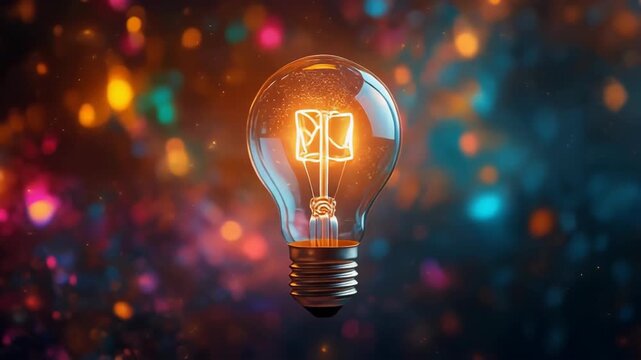 Glowing lightbulb showcasing concept of inspiration, ideas, innovation, knowledge, creativity, and creative thinking on colorful background
