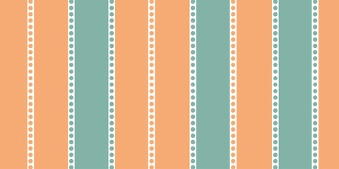 Fototapeta premium Alternating vertical stripes in peach and teal with white dotted lines for a retro aesthetic look