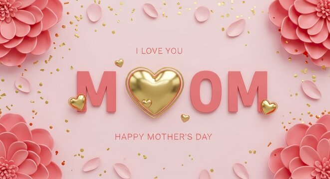 Show Mom Some Love This Mother's Day with this Beautiful Pink and Gold Design Perfect for Cards, Social Media, or Gift Tags!