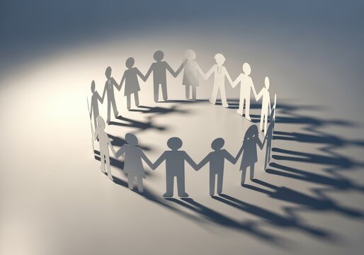 A circle of paper cut-out figures holding hands, representing unity and community.