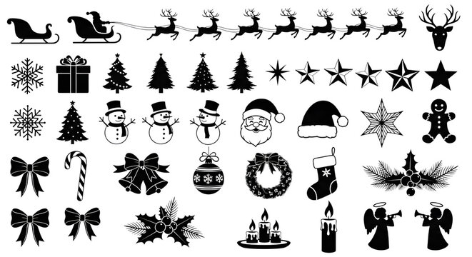 Christmas clip art collection with holiday symbols isolated on transparent background