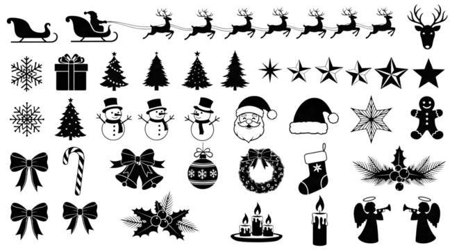 Christmas clip art collection with holiday symbols isolated on transparent background