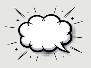 Blank comic book speech bubble with starburst and halftone dots