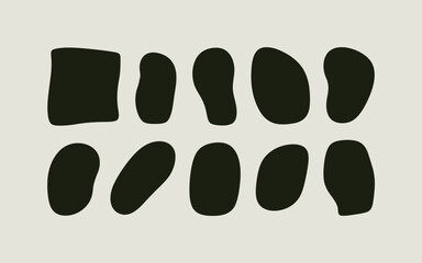 Abstract organic shapes in dark brown against a light neutral background