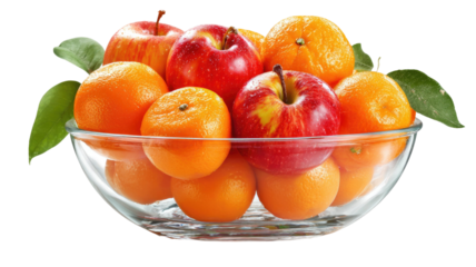  Bowl of fresh apples and oranges with vibrant colors and natural textures arranged for healthy eating and fruit display isolated on white background