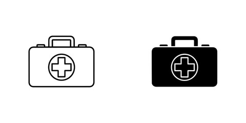 Illustration of a first aid kit with a cross symbol, in black and white isolated on