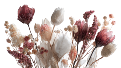  Bouquet of dried flowers arranged in natural earthy tones with delicate textures perfect for home decor and creative projects isolated on white background