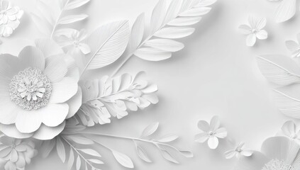 Close-up of layered white paper-cut floral arrangement. Soft shadows create dimension on white background
