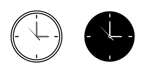 Illustration of a clock with hands showing the time, in black and white isolated on