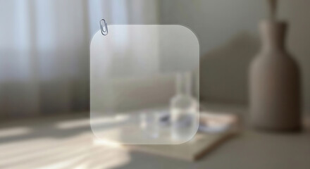 Stylish frosted glass memo board mockup with paper clip for your inspirational quotes or daily to-do lists, perfect for a minimalist workspace aesthetic