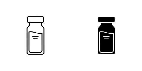 Medicine vial illustration showing the bottle in black and white isolated on