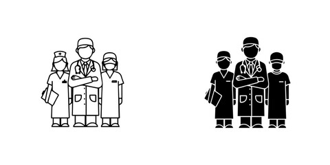 Medical team of doctor and nurse standing together isolated on