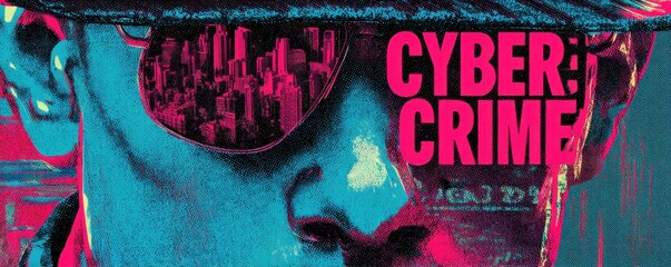 Portrait of cyber crime: neon city reflection in sunglasses captures hacker, digital danger, and cyber security