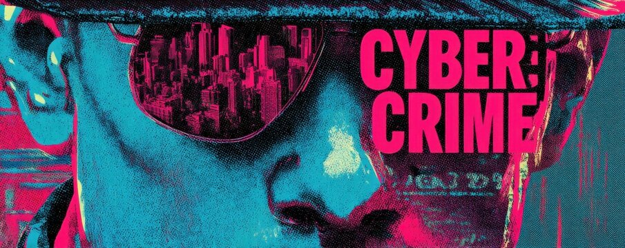 Portrait of cyber crime: neon city reflection in sunglasses captures hacker, digital danger, and cyber security
