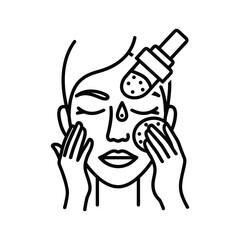 Illustration of woman applying skincare product, isolated on for beauty and wellness