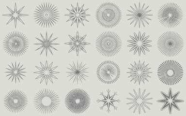 Collection of intricate geometric circular snowflake patterns on a neutral background
