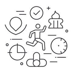 Collection of minimalist line art icons representing fitness and exercise activities isolated on white background