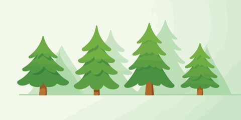 Stylized green pine trees in a forest landscape illustration