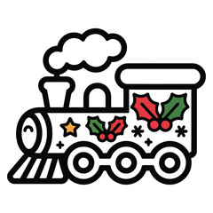 Naklejka premium Festive christmas train with holly and star isolated on white background for holiday season celebration