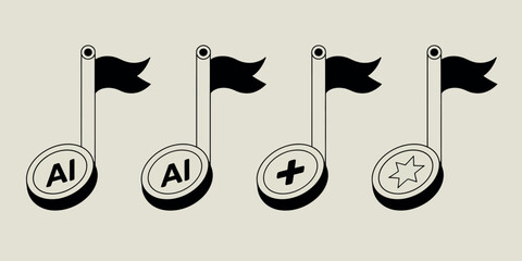 Musical notes with flags and symbols representing ai and math concepts