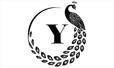 Letter Y logo with a stylized peacock silhouette on bird