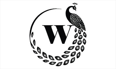 Letter W logo with a stylized peacock silhouette on bird