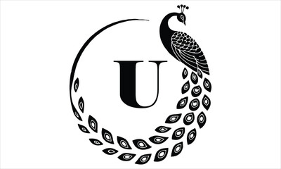 Letter U logo with a stylized peacock silhouette on bird