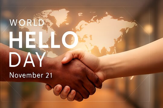 World hello day november 21st diverse hands shaking in friendship - Powered by Adobe