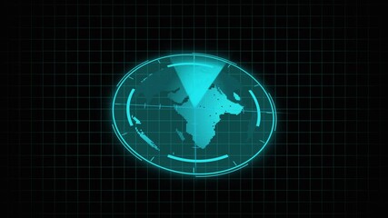 Cyan Digital Globe on Futuristic Radar Display with Grid animated Background earth world. Glowing animated cyan globe on futuristic radar display with grid overlay, rotating Earth, and digital neon - Powered by Adobe