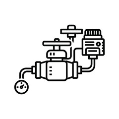 Industrial pipeline with multiple valves, gauge, and control unit