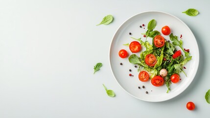 Deconstructed salad on plate with each ingredient separated, plantbased eating, artistic food styling