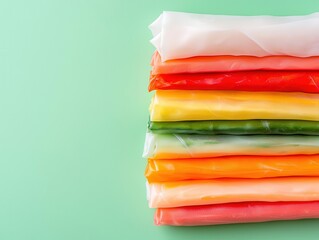 Vibrant spring rolls with rice paper and rainbow vegetables, plantbased eating, fresh Asianstyle snack