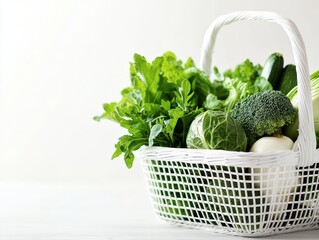 Farmer s market basket full of organic vegetables and herbs, plantbased eating, sustainable lifestyle visual