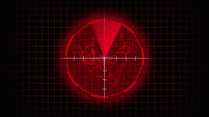 Digital Radar Interface with Earth Globe and Red Scanning Sweep on Grid animated Background world. Glowing digital Earth on radar interface with red scanning sweep, animated grid, and rotating globe - Powered by Adobe