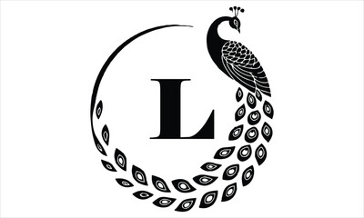 Letter L logo with a stylized peacock silhouette on bird
