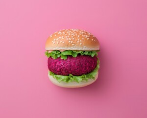 Vegan burger with beet patty, avocado, and whole grain bun, plantbased eating, casual plantforward dining