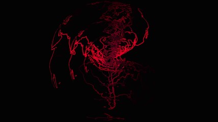 Abstract Red Outline of Planet Earth on a Dark animation Background with Swirling Effect globe world. Glowing red outline of Earth with swirling animation, abstract world sphere, digital motion - Powered by Adobe