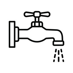 Simple line art icon of a water faucet with dripping water