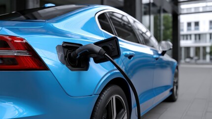 Blue Electric Car Charging: EV Stock Photo, Sustainability