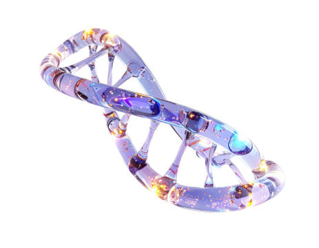 Transparent, glassy depiction of a spiraling double helix, lit with bright, sparkling details