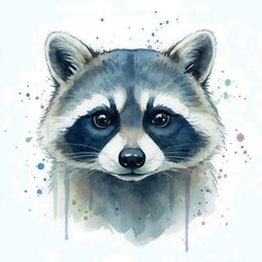 Watercolor Raccoon Portrait Vector photo 