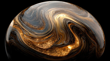 Golden Fluid Sphere Twisting in Space with Soft Ripples