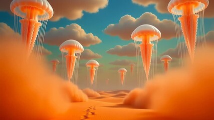 Jellyfish floating in desert surreal landscape - Powered by Adobe